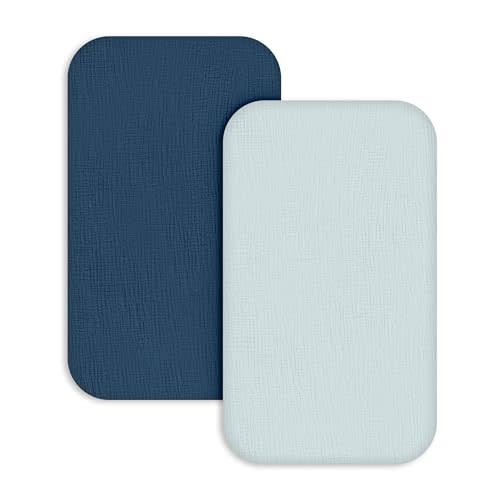 Muslin Bassinet Sheets 2 Pack, Soft Fitted Bedside Sleeper Sheet 33x20 Inch | Ultra Soft Breathable Muslin Cotton, Snug Fits Bassinet Mattresses Set, Newborn Bedding Essential, Bright Colors