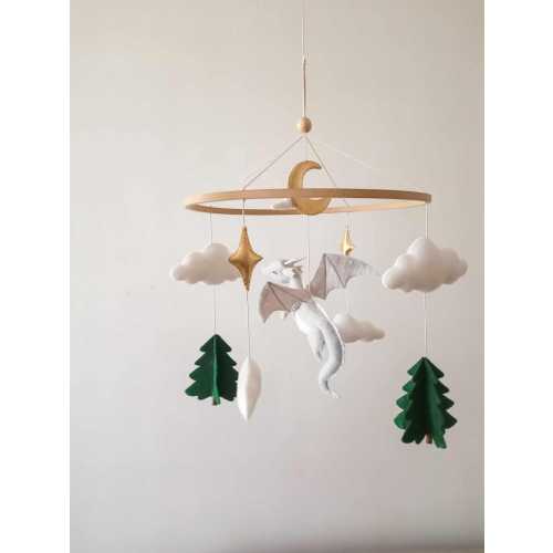 Gray dragon baby mobile for nursery / baby shower gift. dragon flying in the sky