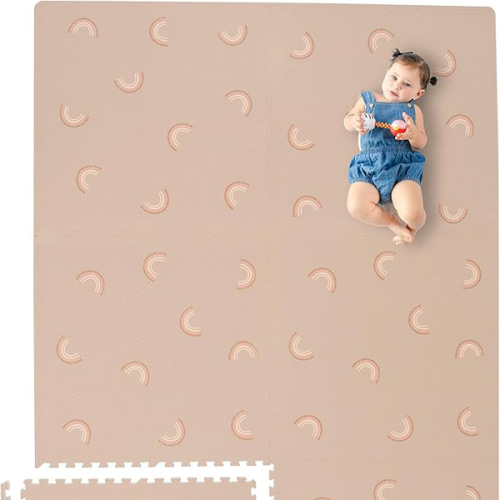 Yay Mats Stylish Extra Large Baby Play Mat. Soft, Thick, Non-Toxic Foam Covers 6 ft x 4 ft. Expandable Tiles with Edges Infants and Kids Playmat Tummy Time Mat (Emery Rainbow)