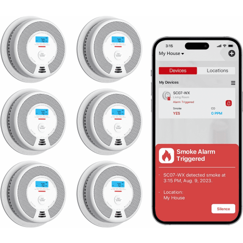 X-Sense Smart Carbon Monoxide Detector Smoke Detector with Replaceable, Wi-Fi Smoke and Carbon Monoxide Alarm with Real-Time App Notifications, SC07-WX, 6-Pack