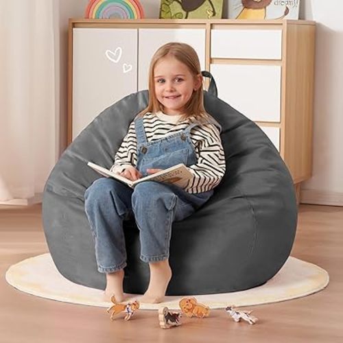 Homguava 2FT Bean Bags: 2' Bean Bag Chair with Memory Foam Filled,Comfy Beanbag Chairs Round Bean Bag Sofa with Dutch Velvet Cover-Grey