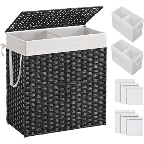 SONGMICS Laundry Hamper with Lid, 110L Wicker Laundry Basket