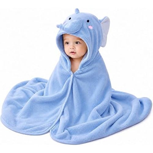 ROMASA Baby Bath Towel With Hooded Ultra Soft and Absorbent Toddlers Bathrobe Newborn Blanket Shower Gifts (Blue Elephant)