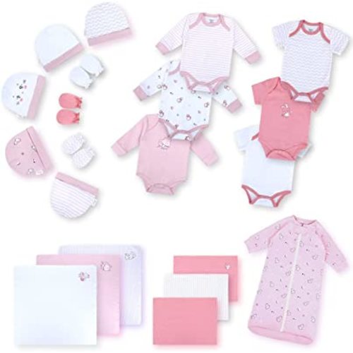 DOKMA Layette Gift Set for Baby Girls, Baby Essential 21 Piece Layette Set for Newborns and Infants, 0-3 Months - 7,87x7,87x5,11 Inches