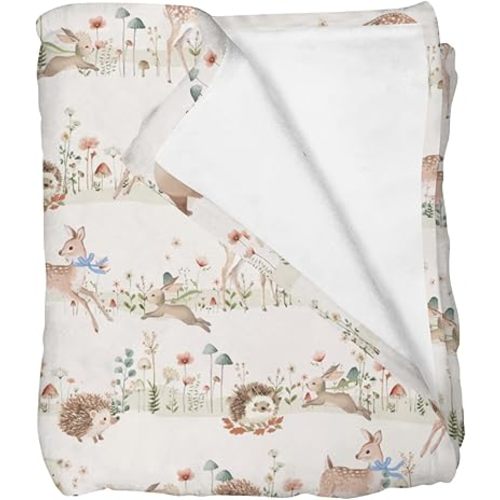 Pastel Animals Bows Floral Mushroom Baby Blankets for Girls Boys Cute Bear Deer Bunny Hedgehog Swaddle Receiving Blanket Toddlers Newborn Crib Boho Animals Nursery Bed Blanket 40x50inch