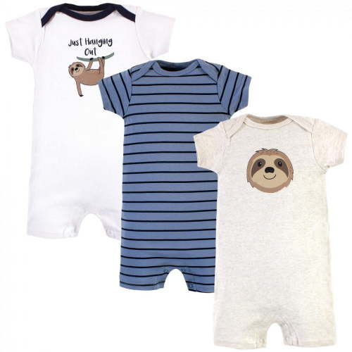 Hudson Baby Infant Boy Cotton Rompers, Sloth, 9-12 Months