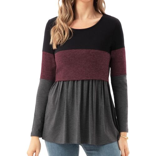 Bearsland Women’s Scoop Neck Nursing Top | Long Sleeve Nursing Shirt Breastfeeding Shirt Pregnancy Clothes