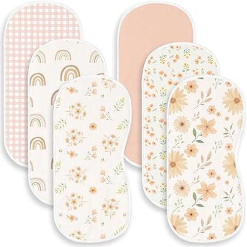 6 Pack Boho Theme Burp Cloths Baby Girls Boys, Large 100% Cotton Burping Clothes for Newborns Gifts Extra Soft and Absorbent 9.8X19.6inches