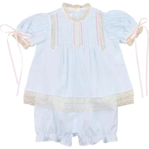 Blue And Pink Satin Heirloom Lace Bloomer Set