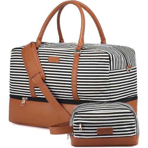 Realer Canvas Weekender Bag, Women Overnight Bag Hospital Carry-on Bag Travel Duffel Tote with Separate Shoes Compartment -Larger & Waterproof