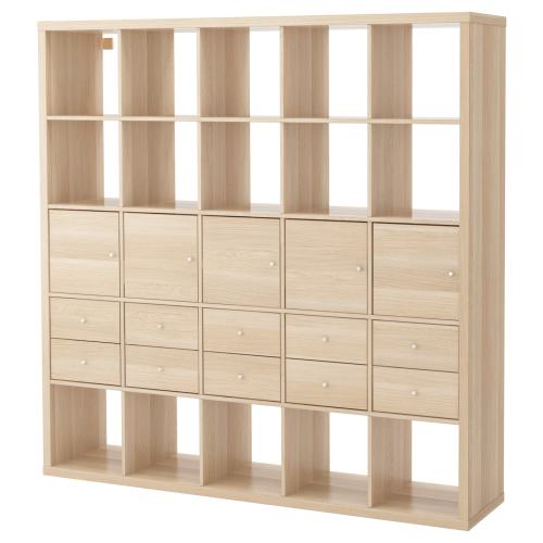 KALLAX Shelf unit with 10 inserts - white stained oak effect 71 5/8x71 5/8 "
