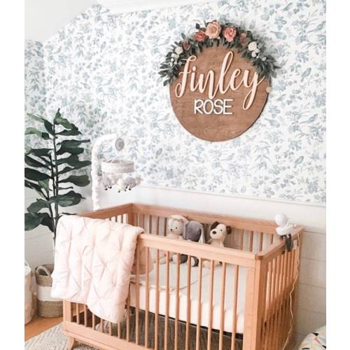 Nursery Name Sign, 12-36 Inch, Baby Shower, Personalized Round plaque, Customize Wood Baby Sign, 3D Letters, Floral Inspired Nursery Theme