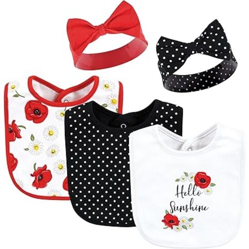 Hudson Baby Unisex BabyCotton Bib and Headband or Caps Set