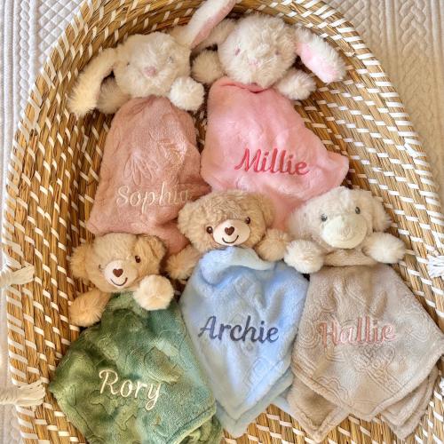 Embroidered baby comforter, Soft baby blanket, Newborn baby Gift, Security Blanket, Personalised Baby gift, Special Keepsake, baby shower.