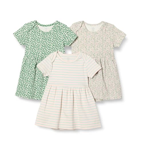 Amazon Essentials Baby Girls' Short Sleeve Bodysuit Dress, Pack of 3