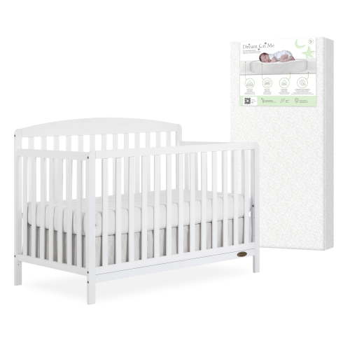 Nursery Bundle, Dream On Me Odelle 5 in 1 Crib in White and Crib & Toddler Mattress Bundle