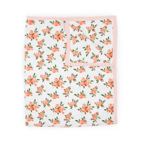 Cotton Muslin Quilted Throw - Watercolor Roses