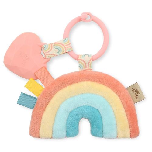 Itzy Ritzy Infant Toy & Teether - Itzy Pal Baby Teething Toy Includes Lovey, Crinkle Sound, Textured Ribbons & Silicone Teether for Newborn (Rainbow)