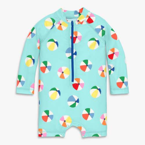 Baby one-piece rash guard in beach balls | 6-12 mo