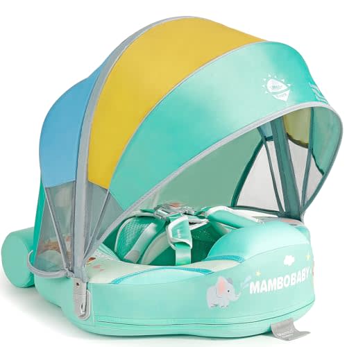 Mambobaby Float Add Tail No Flip Over Non-Inflatable Baby Swim Float Pearl Foam Solid Water Floats Smart Swim Trainer Infant Pool Float Swim Ring with Sun Canopy