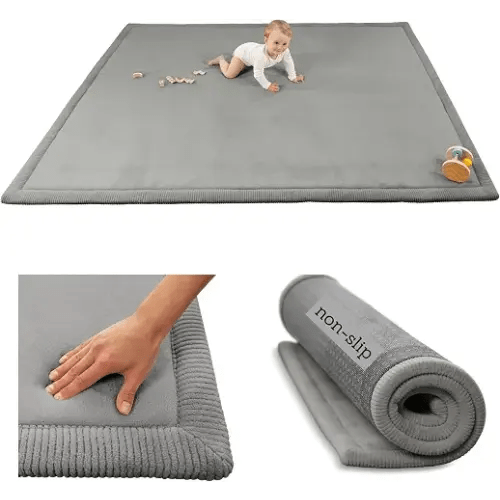 Hakuna Matte CloudSoft Baby Play Mat 60"x80" - Non-Slip Foam Rug, Dark Gray | Coral Velvet high-density foam Rug for Crawling & Cozy Play – Non-Slip, Water-Resistant, Easy-Care Tummy Time Mat
