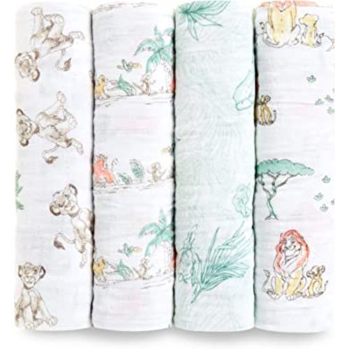 aden + anais Disney Swaddle Blanket, Boutique Muslin Blankets for Girls & Boys, Baby Receiving Swaddles, Ideal Newborn & Infant Swaddling Set, 4 Pack, Lion King