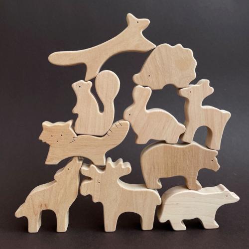 Simple design wooden woodland animals figurines toys for toddler