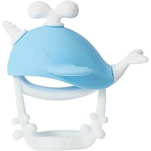 PandaEar Silicone Baby Teething Toys, Baby Teether Mitten & Chew Toys for 0-6 6-12 Months, Anti Dropping Wrist Hand, BPA Free(Whale Blue)