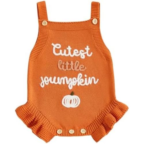 Baby Girl Fall Outfits Newborn Sleeveless Knit Sweater Romper Floral/Bee Onesie Cute Winter One Piece Knitted Outfit