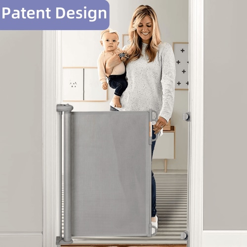 Momcozy Retractable Baby Gate, Extra Wide Baby Safety Gates, Stairs Safe Gates for Baby and Pet,33" X 55", for Stairs, Doorways, Hallways