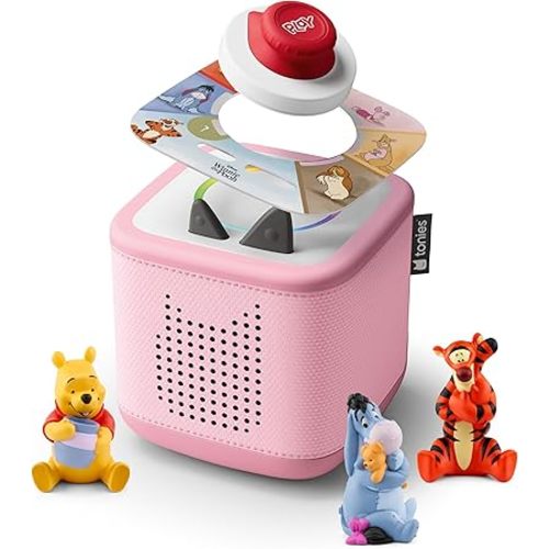 Toniebox 2 Audio Player Bundle for Kids 3+ with Winnie The Pooh, Tigger, Eeyore Figurines and Tonieplay Game & Controller - Cloud Pink