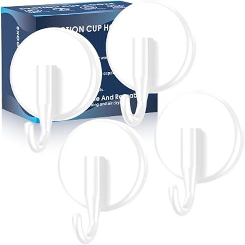 MOTAIPEAK Suction Cup Hooks for Shower, Shower Hooks Mounting on Glass Doors, Tile, Mirrors, Metals,Hook for Hanging Towels, Robe, Loofah, Jackets-White(4 Pack)