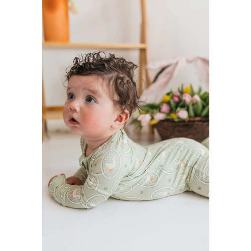 Green Little Goose Zipper Romper