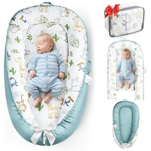 Baby Lounger Pillow for Newborn 0-24 Months, Baby Nest Breathable Cotton for Newborn, Babies Newborn Essentials Gifts, Breathable Portable Infant Lounnger for Travel and Home(Hippo)