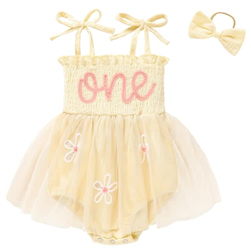 TITKKOP Baby Girl 1st Birthday Clothes One Year Old Tulle Romper Sleeveless Bodysuit Cake Smash Outfits