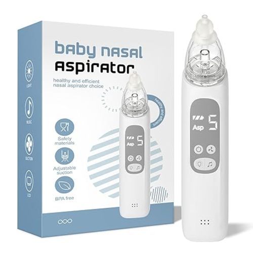 Nasal Aspirator for Baby, Electric Nose Sucker for Baby, Snot Sucker with 5 Levels Suction, Soothing Light & Nursery Rhymes (White)