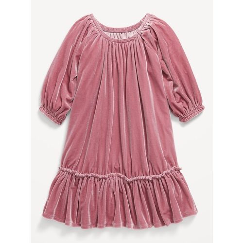 Puffy-Sleeve Velour Dress for Toddler Girls