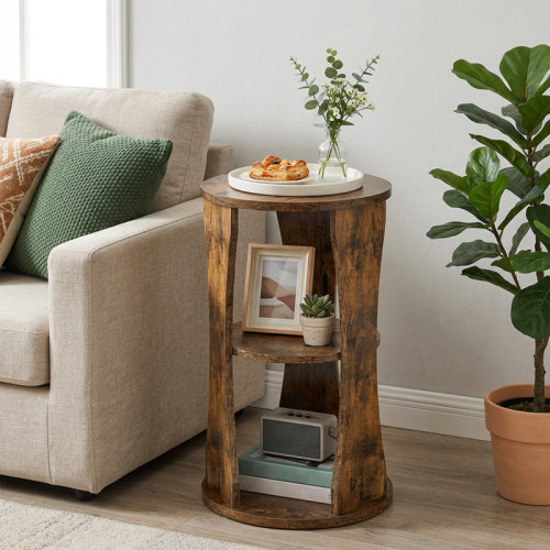 17 Stories 23.6"Round End Table With 3-Tier Storage Shelves | Wayfair