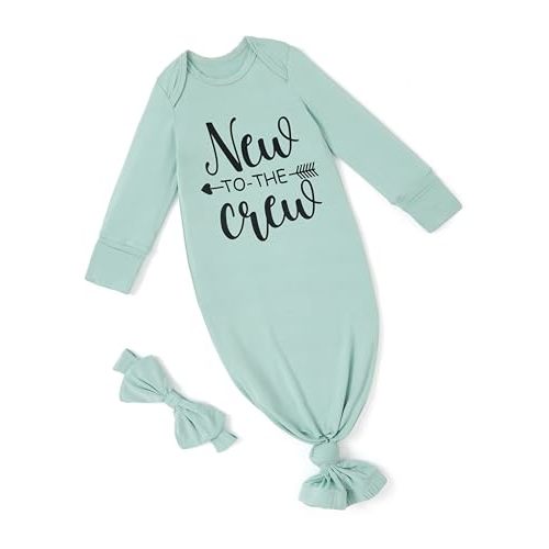 PATPAT Baby Sleeper Gown with Bamboo Viscose for Newborn Girls Boys, Knotted Nightgown with Mittens for Infant Home Coming