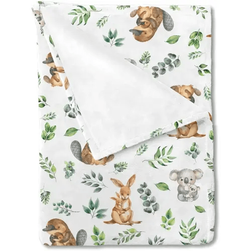 Baby Australian Animals Blanket for Boy Girl Koala Kangaroo Green Leaves Swaddle Blanket Wildlife Soft Flannel Receiving Blankets Infant Newborn Toddler Nursery Crib Bed Blankets Playmat 30x40