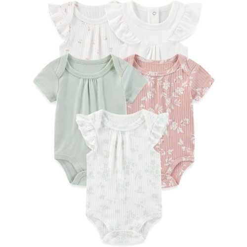 Four Seasons Baby Boy Girl Bodysuits 5-Pack Cotton Comfort Short Sleeve Baby Clothes Soft Infant Outfits