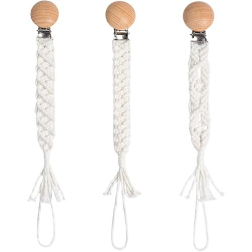 Boho Pacifier Clip for Boys Girls Pacifier Holder Leash Wooden Clips Handmade Braided Cotton Unisex Baby Shower Birthday Gift Christmas Gift (Pattern 1)