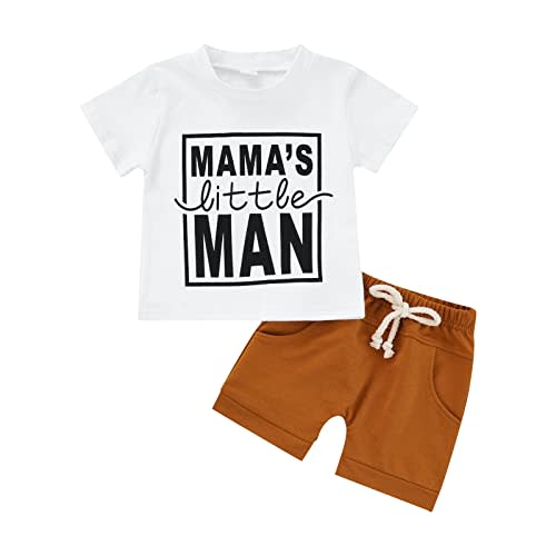Toddler Baby Boy Clothes Mamas Little Boy Summer Outfit Short Sleeve Letter T Shirt Tops Newborn Rolled Shorts Set