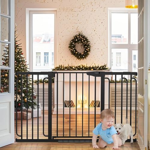 Cumbor 29.7-57" Extra Wide Baby Gate for Stairs, Mom's Choice Awards Winner-Dog Gate for Doorways, Pressure Mounted Walk Through Safety Child Gate for Kids Toddler, Tall Pet Puppy Fence Gate, Black