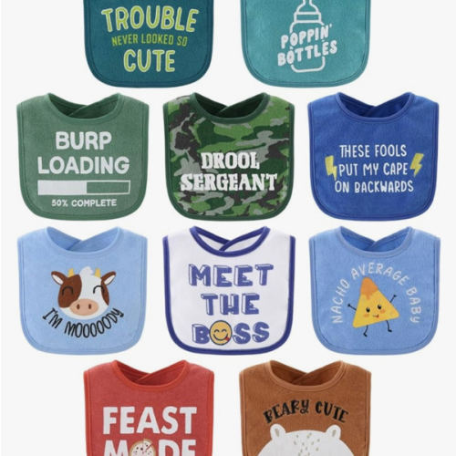 The Peanutshell Baby Boy Terry Bibs Set of 10-100% Cotton, Soft, Absorbent Baby Bibs, Toddler Boy Set, Newborn & Infant Bib - Oh Boy!