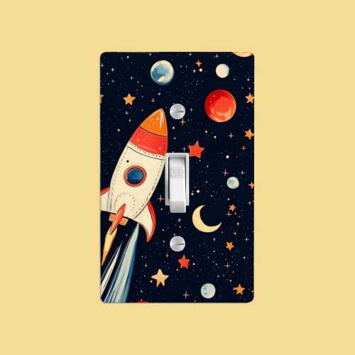 Outer Space Nursery Light Switch Cover, Rocket Ship Playroom, Galaxy Baby Decor, Outer Space Astronaut, Moon & Stars Wall Cover, Starry Sky