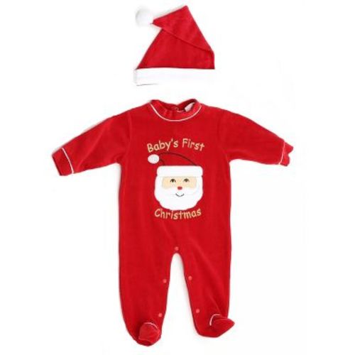 Just Love Christmas Coverall for Baby & Infant with Matching Santa Hat (Santa Face, 6-9 Months)