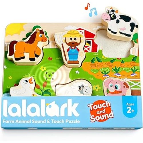 lalalark Musical Wooden Puzzles Toys, Tactile & Sound Farm Animal Toys for Baby 2-4, Montessori Educational Block Puzzles, Learning Toddler Kids Birthday Valentine Easter Gifts for Boys Girls