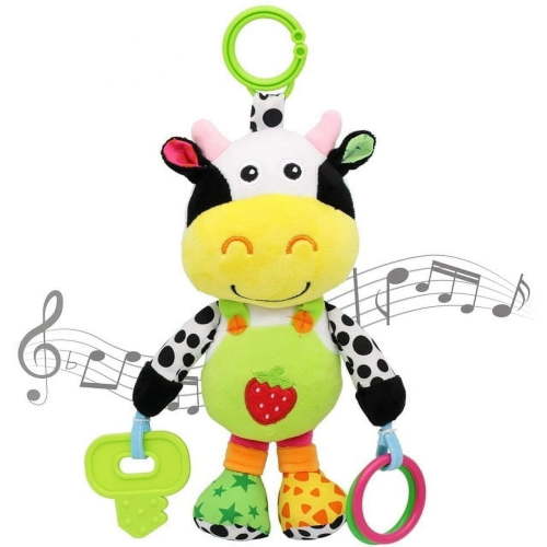 Ludolm Baby Car Seat Toys with 32 Music and Teether (Cow)