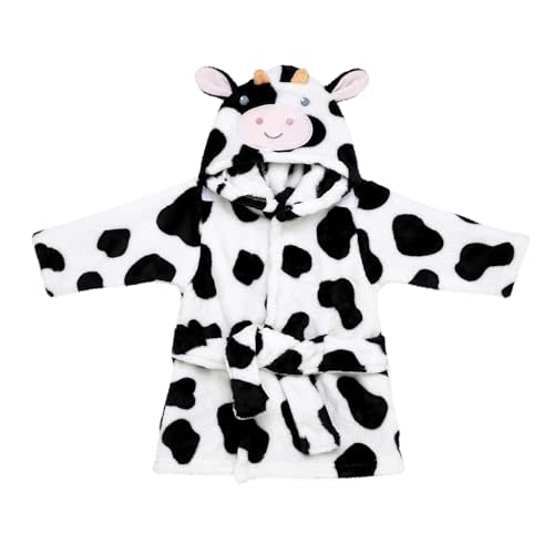 Novelty Plush Robe witih Cow Embroidered Hood for Baby, Infant 0-9M (Black and White Cow Print)